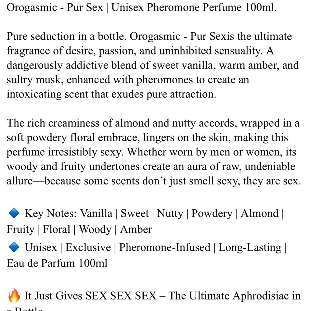 Orogasmic Pur Sex Pheromones Extract de Parfum - Rose Gold Bottle 100 ml full - Picture 4 of 4